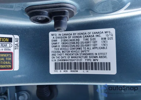 2016 Honda Cr-V Ex-L from USA, damaged, VIN 2HKRM4H72GH713127